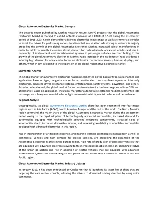 global automotive electronics market synopsis