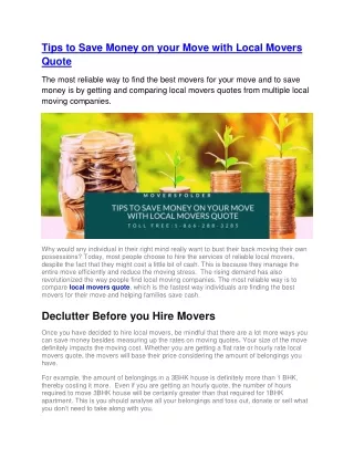 tips to save money on your move with local movers