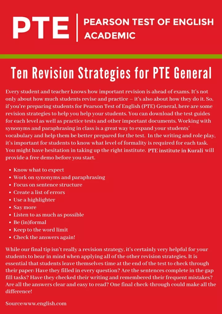 ten revision strategies for pte general