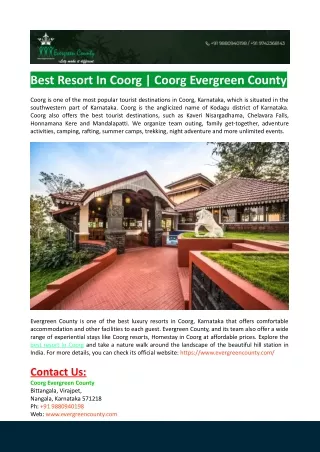 Best Resort In Coorg-Coorg Evergreen County