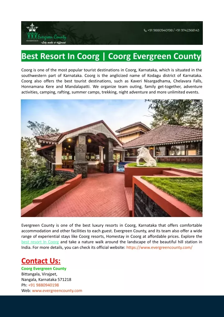 best resort in coorg coorg evergreen county