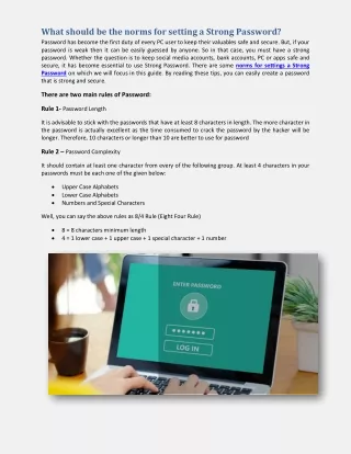What should be the norms for setting a Strong Password?