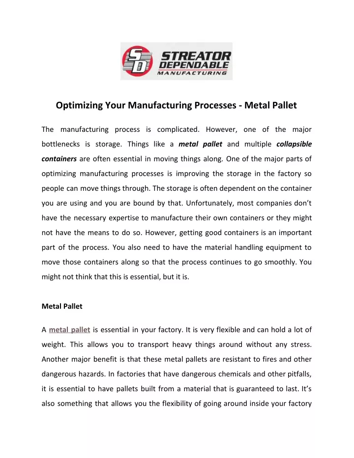 optimizing your manufacturing processes metal