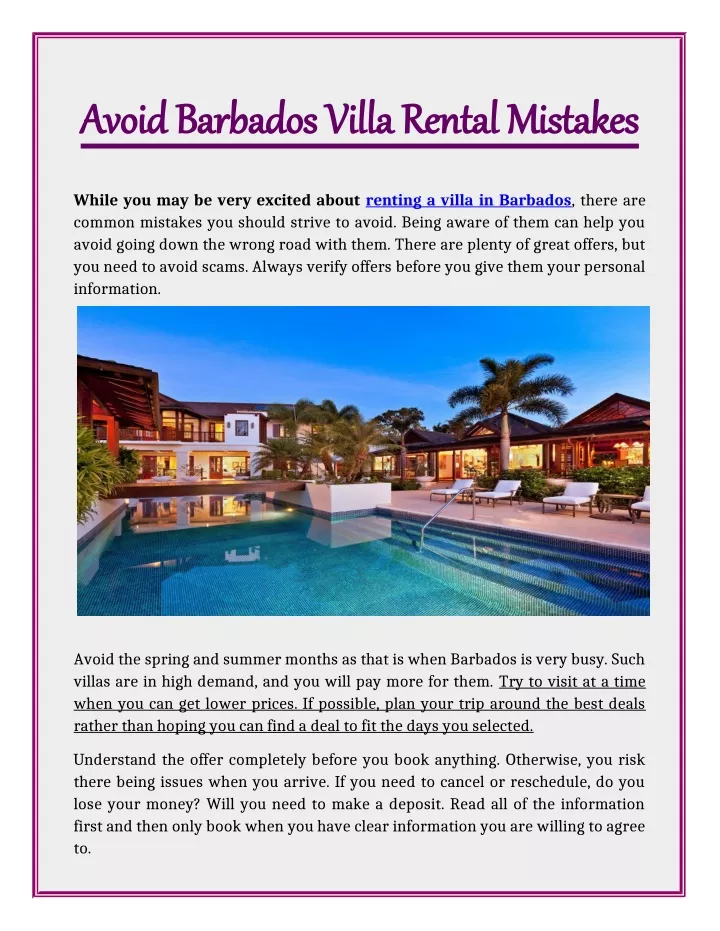 avoid barbados villa rental mistakes avoid