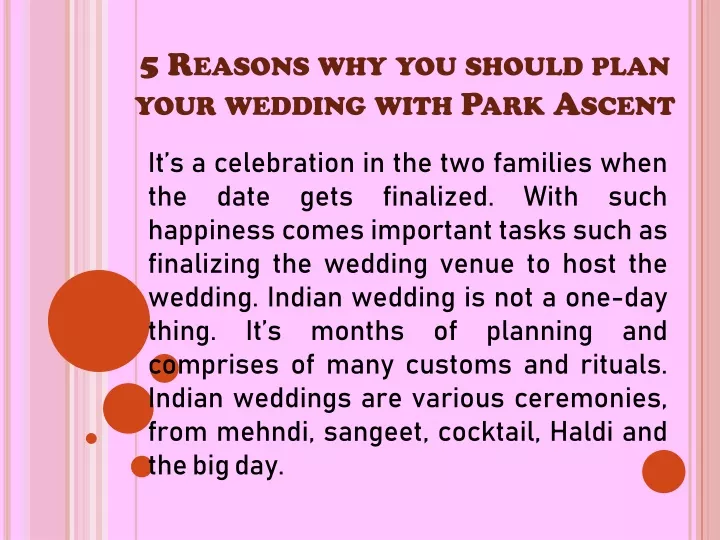 5 reasons why you should plan your wedding with park ascent