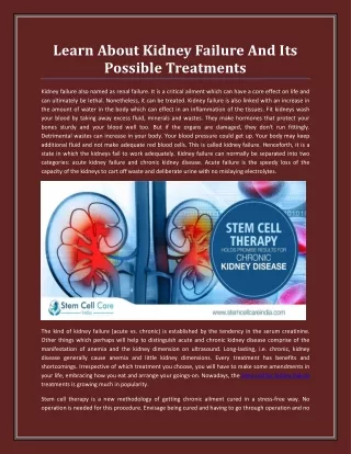 Learn About Kidney Failure And Its Possible Treatments