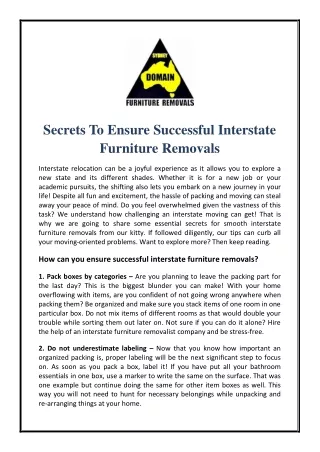 secrets to ensure successful interstate furniture