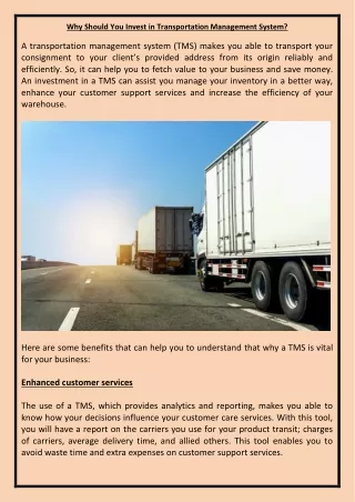 why should you invest in transportation