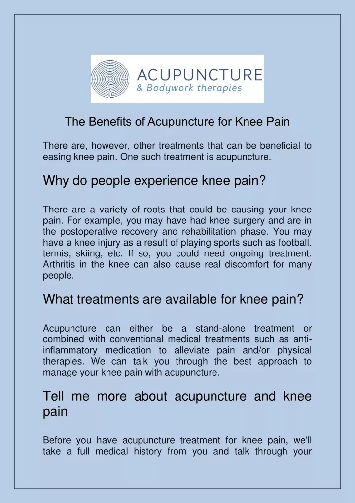 the benefits of acupuncture for knee pain