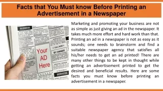 Facts that You Must know Before Printing an Advertisement in a Newspaper