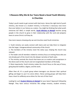 5 Reasons Why We & Our Teens Need a Good Youth Ministry in Churches