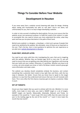 Things To Consider Before Your Website Development in Houston