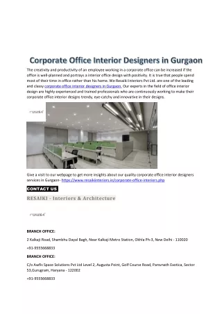 Corporate Office Interior Designers in Gurgaon