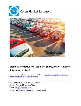 Global Automotive Market Size, Industry Trends, Share and Forecast 2019-2025