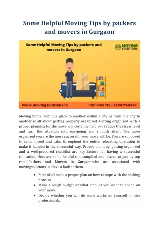 some helpful moving tips by packers and movers