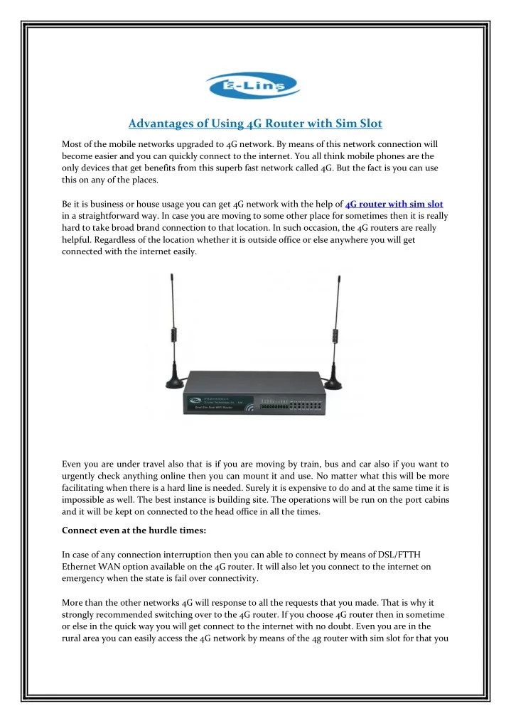 advantages of using 4g router with sim slot