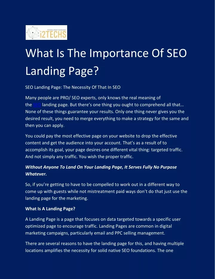 what is the importance of seo landing page