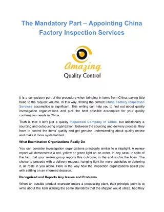 The Mandatory Part – Appointing China Factory Inspection Services