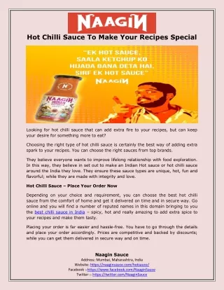 Hot Chilli Sauce To Make Your Recipes Special