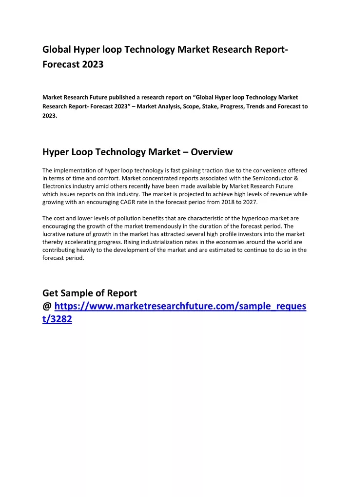 global hyper loop technology market research