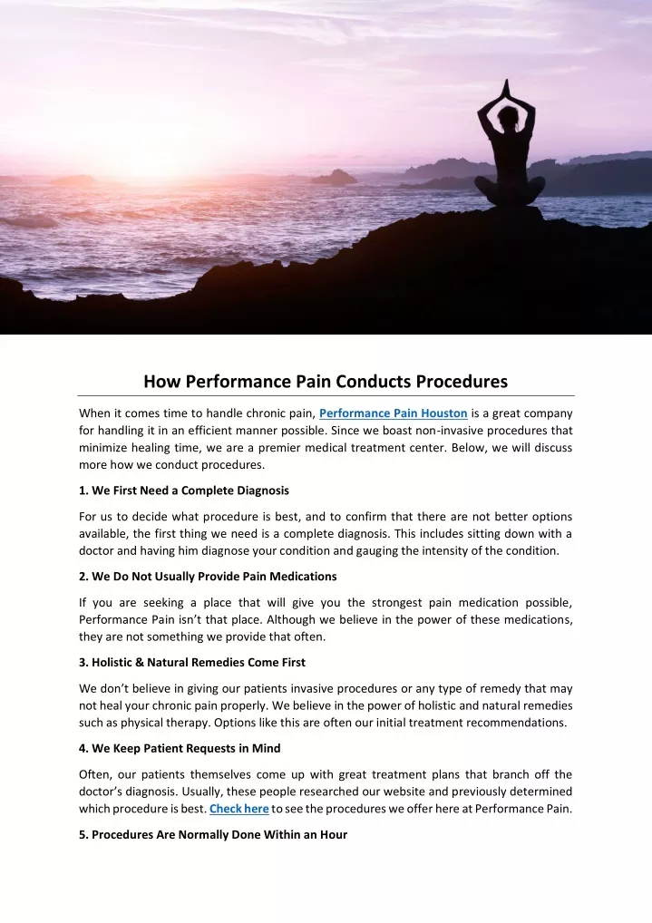 how performance pain conducts procedures