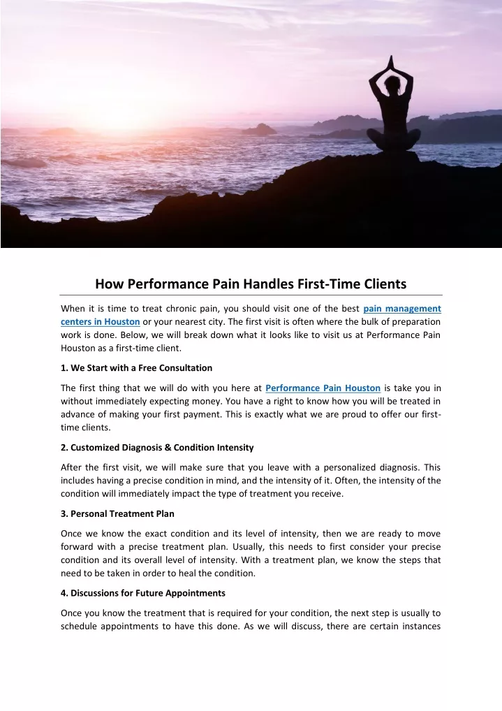 how performance pain handles first time clients