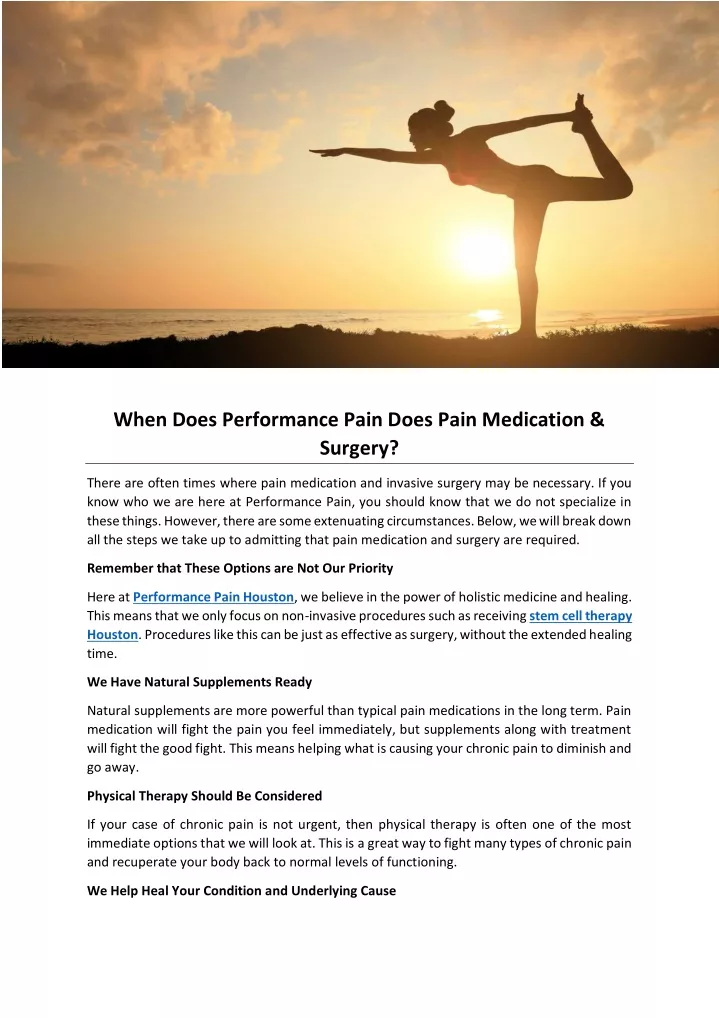 when does performance pain does pain medication