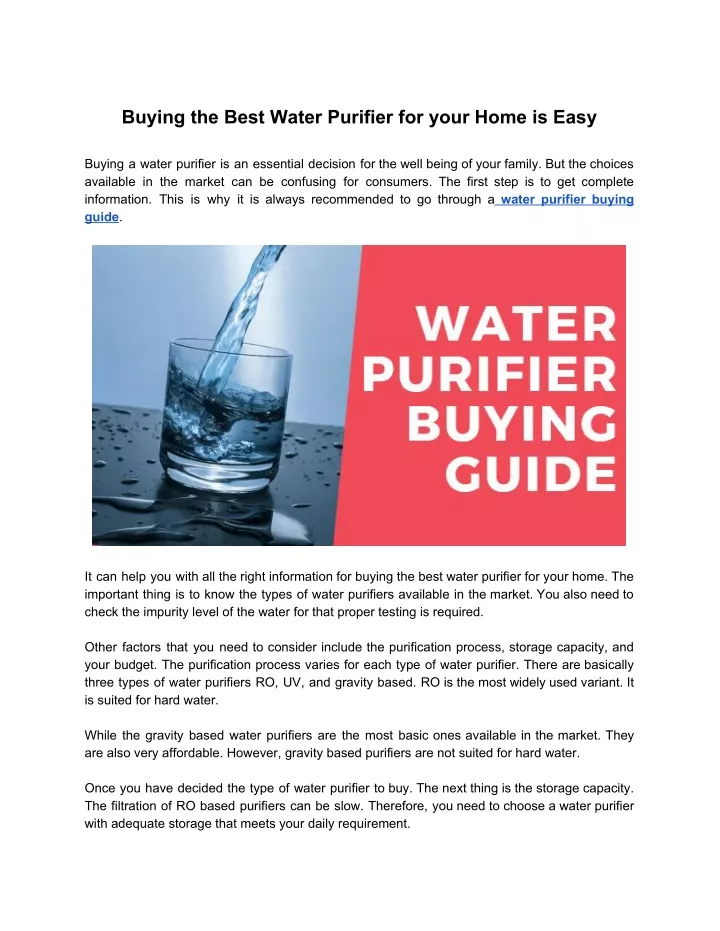 buying the best water purifier for your home
