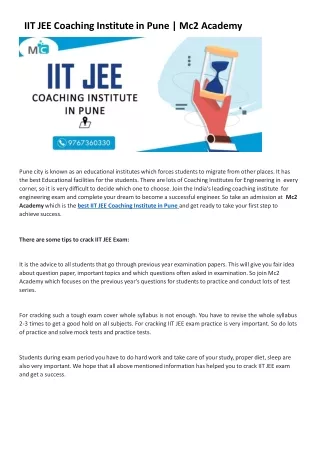 IIT JEE Coaching Institute in Pune | Mc2 Academy