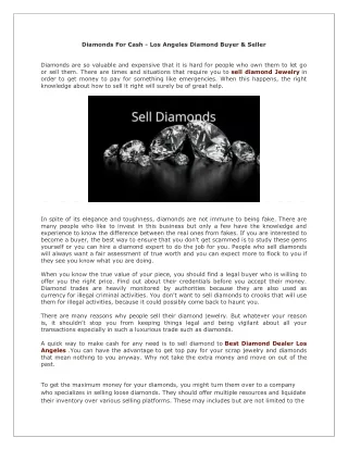 Diamonds For Cash - Los Angeles Diamond Buyer & Seller