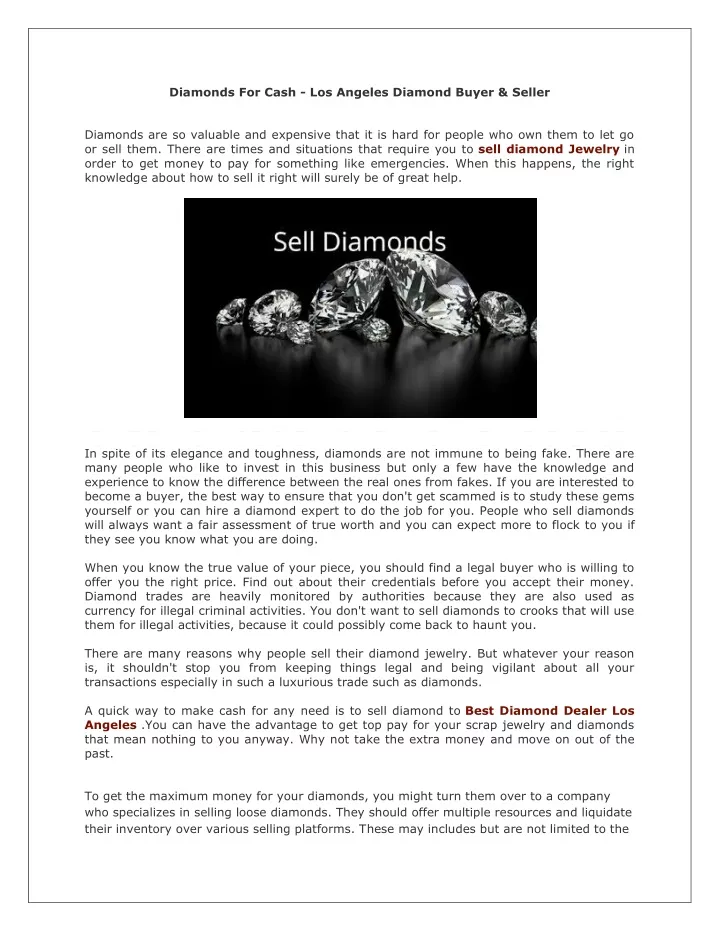 diamonds for cash los angeles diamond buyer seller
