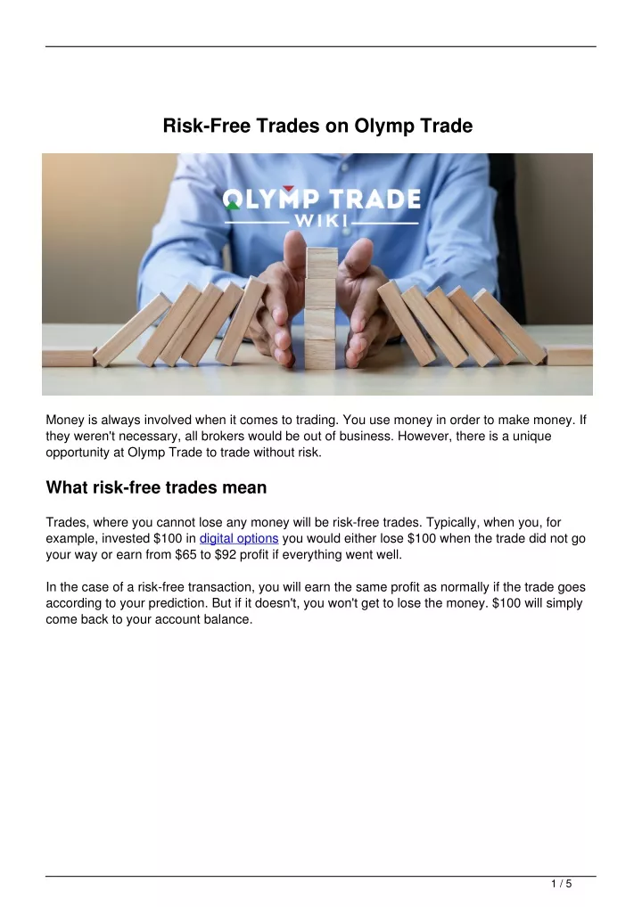 risk free trades on olymp trade