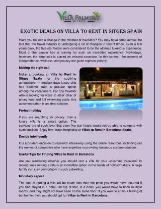 Exotic Deals on Villa to Rent in Sitges Spain