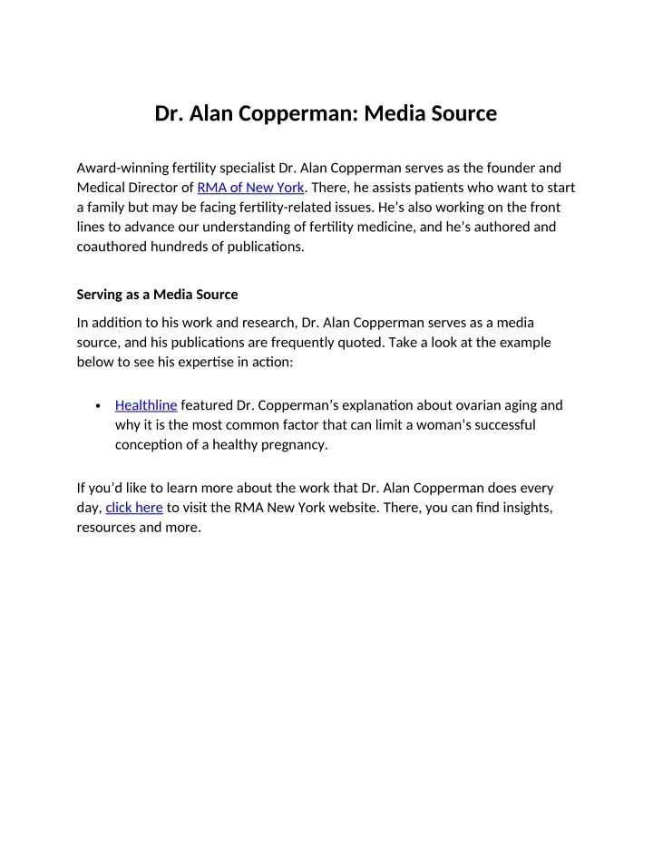 dr alan copperman media source