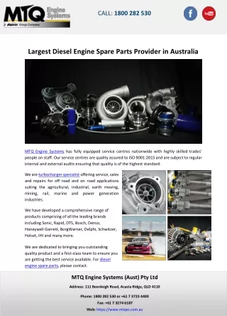 Largest Diesel Engine Spare Parts Provider in Australia