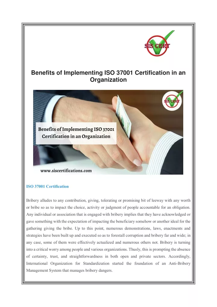 benefits of implementing iso 37001 certification