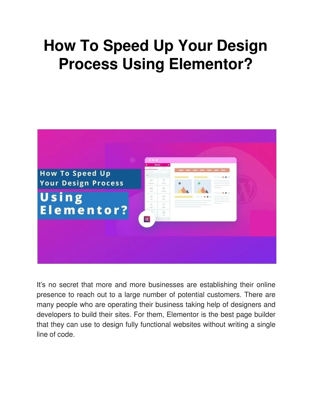 PPT - How To Speed Up Your Design Process Using Elementor? PowerPoint ...