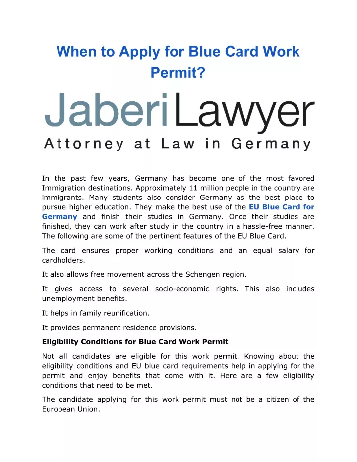 when to apply for blue card work permit