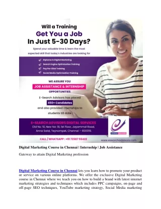 Digital Marketing Course in Chennai | Internship | Job Assistance