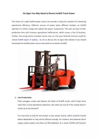 Six Signs You May Need to Revise Forklift Truck Power