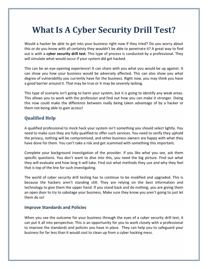 what is a cyber security drill test