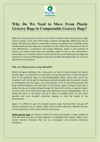 Why We Need to Move From Plastic Grocery Bags to Compostable Grocery Bags?
