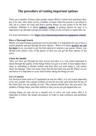 the procedure of renting important options