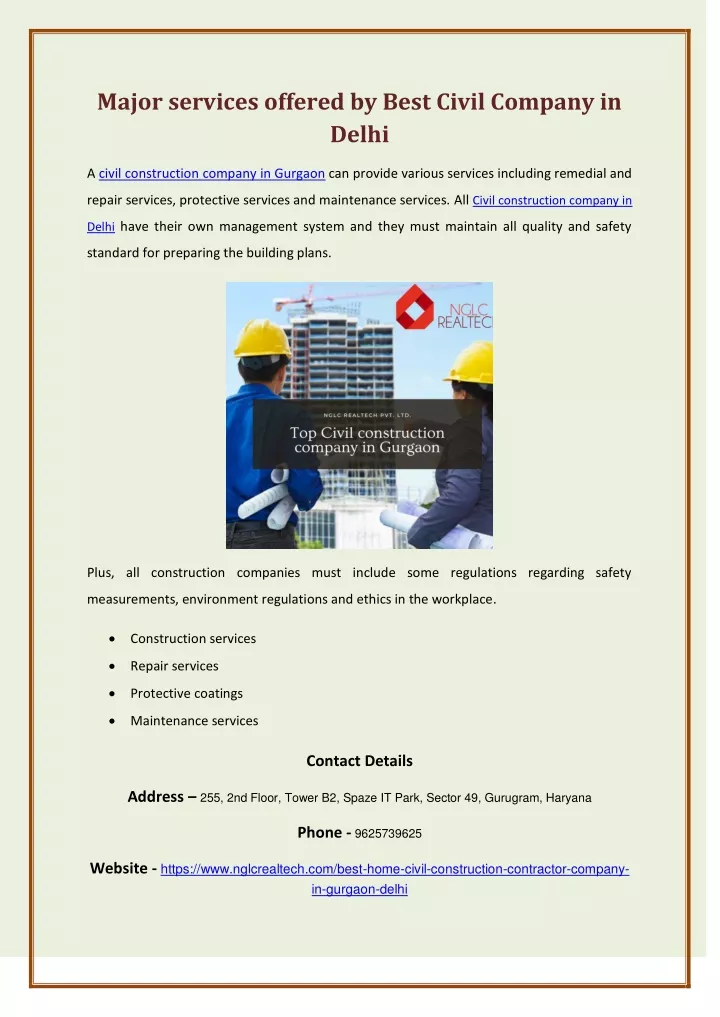 major services offered by best civil company