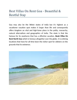 Best Villas On Rent Goa - Beautiful & Restful Stay