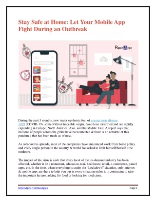 Stay Safe at Home: Let Your Mobile App Fight During an Outbreak