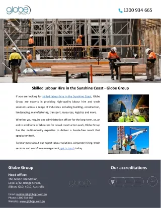 Skilled Labour Hire in the Sunshine Coast - Globe Group