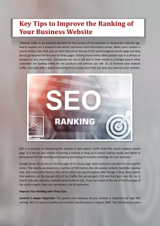 key tips to improve the ranking of your business