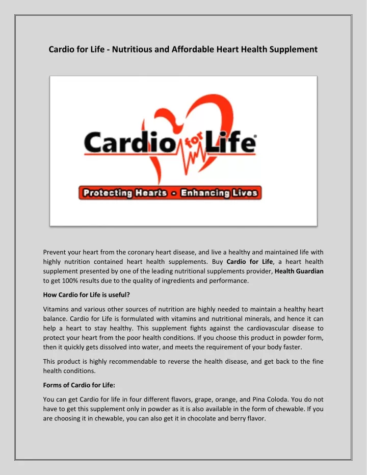 cardio for life nutritious and affordable heart