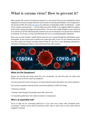 What is corona virus? How to prevent it?